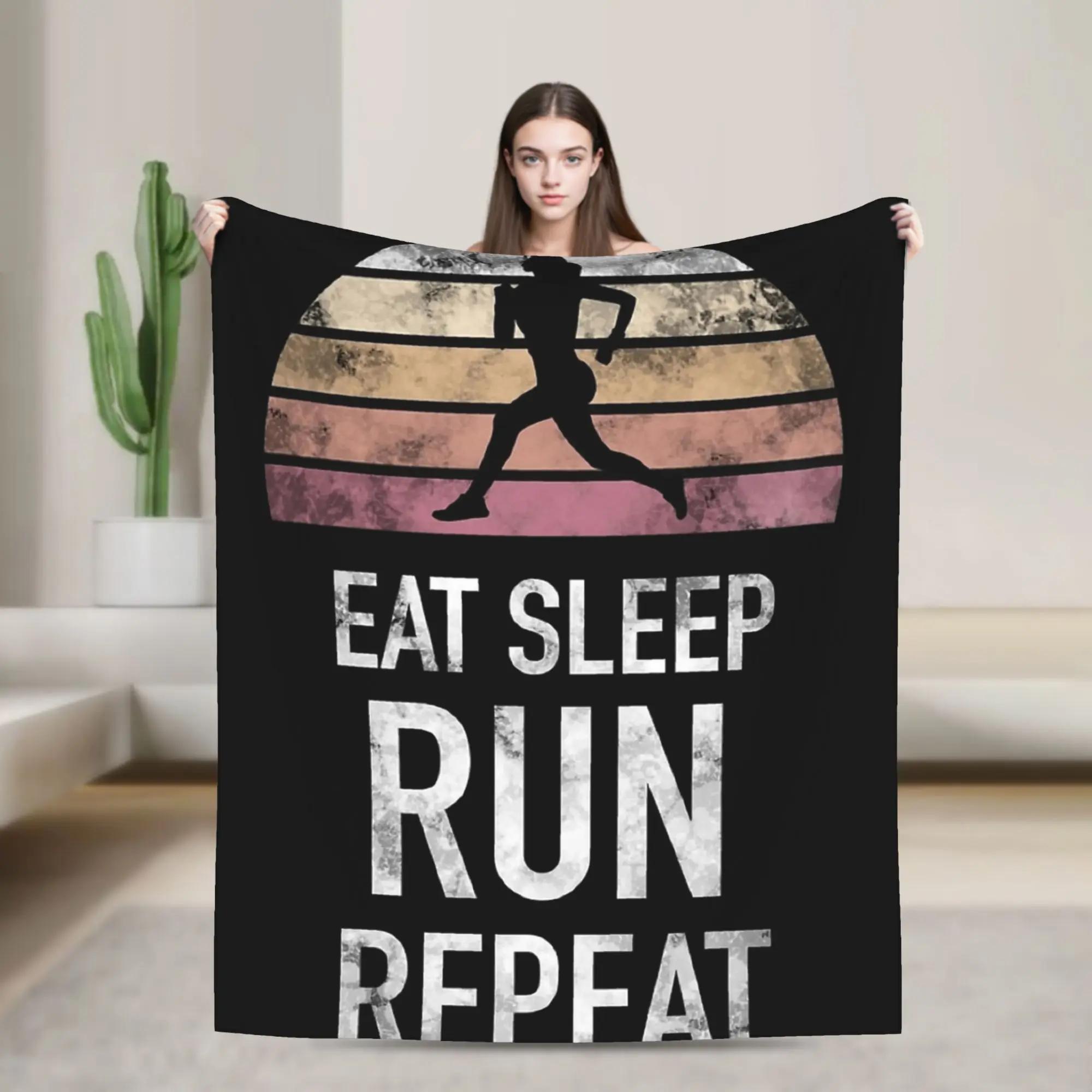 

Eat Sleep Run Repeat Flannel Throw Blanket Soft Warm Bedspread for Bedroom Picnic Gift Custom Quality Blanket 40x50inch 101x127cm