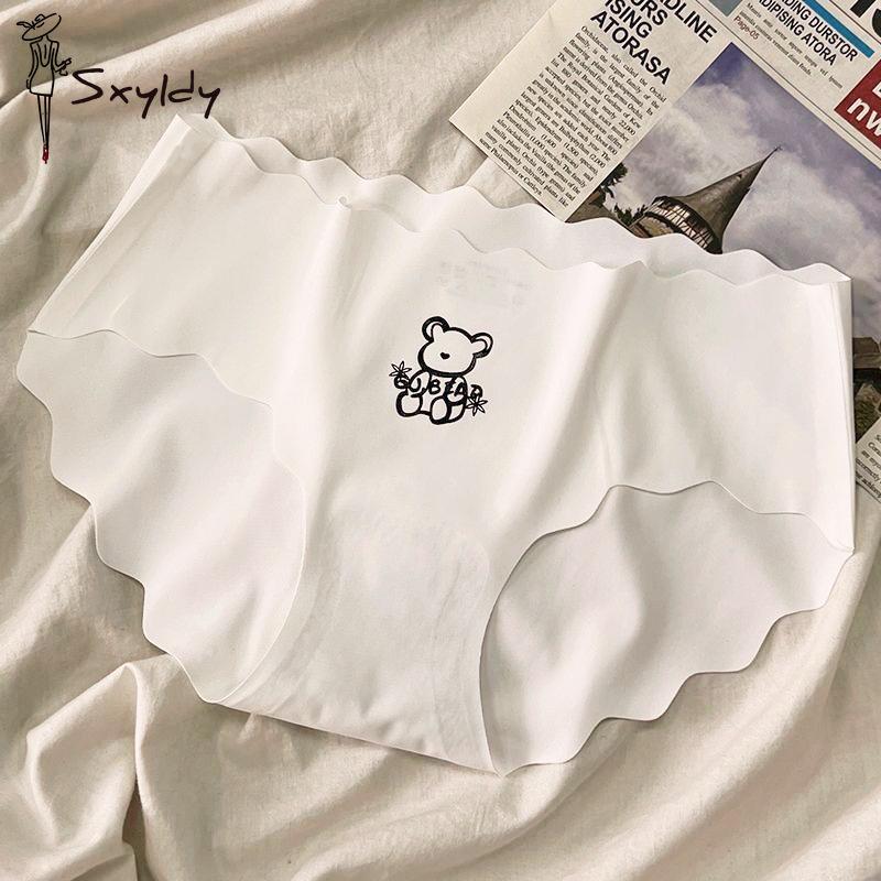 Thin Bear Printed Ice Silk No Trace Panties Breathable Women's Panties