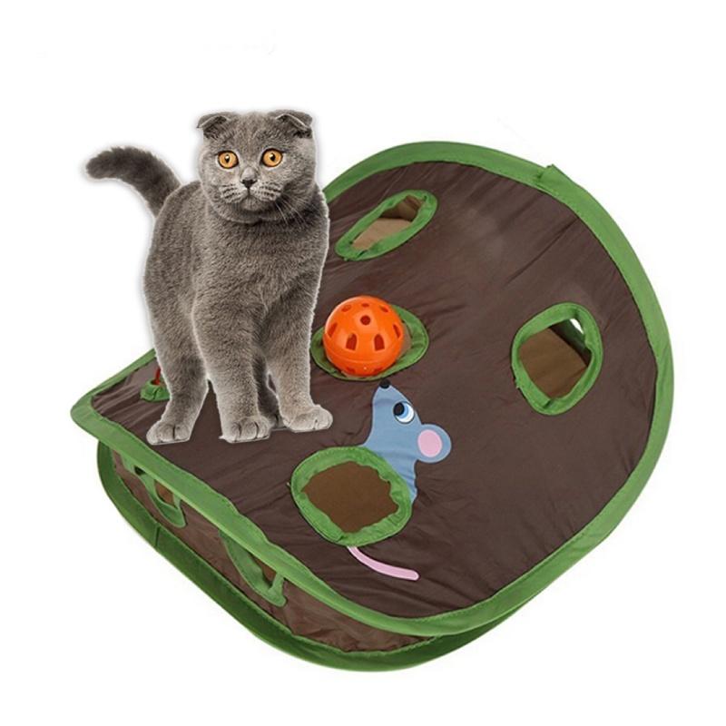 Cat Mice Game Intelligence Toy Bell Tent With 9 Hole Cats Playing Tunnel Foldable Mouse Hunt Toys Keeps Kitten Active Pets Toys