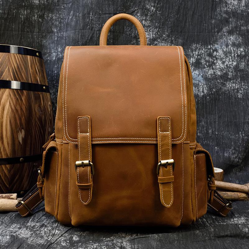 Vintage Crazy Horse Leder Rucksack für Damen und Herren - Echte Leder Reise- und Schultasche