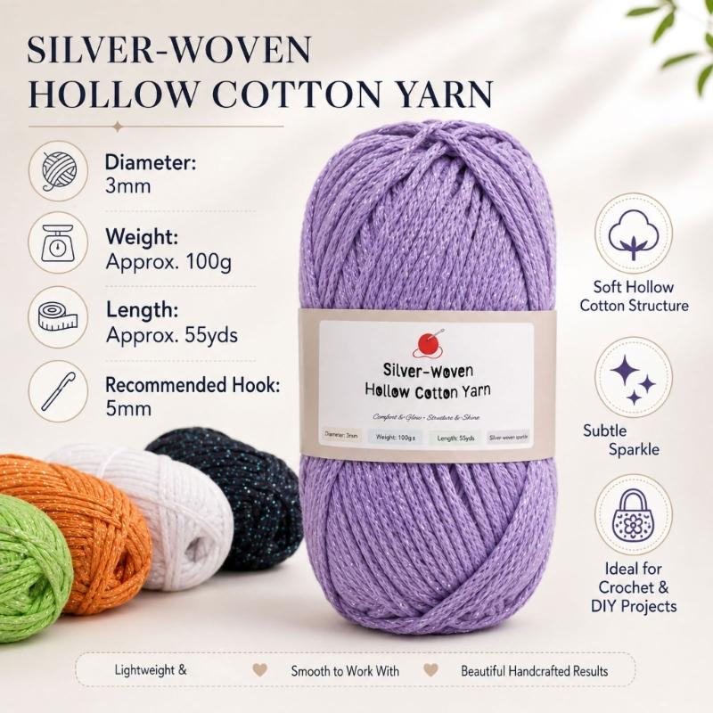 Hollow Craft Yarn for Crochet Hat and Handmade Bags, Flexible Knitting Yarn Roll for DIY Handbags and Weaving Project