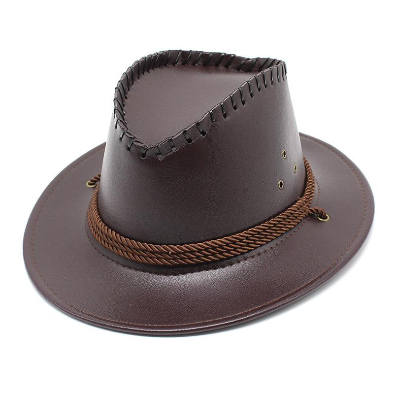 Western Cowboy Hat Ethnic Style Outdoor Horse Racing Knight Hat Imitation Leather Glossy Top Hat Styling Hat