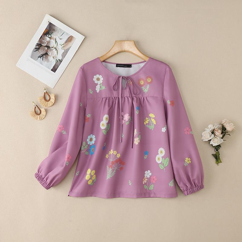 

ZANZEA Женская повседневная блузка с цветочным принтом и длинным рукавом S розовый