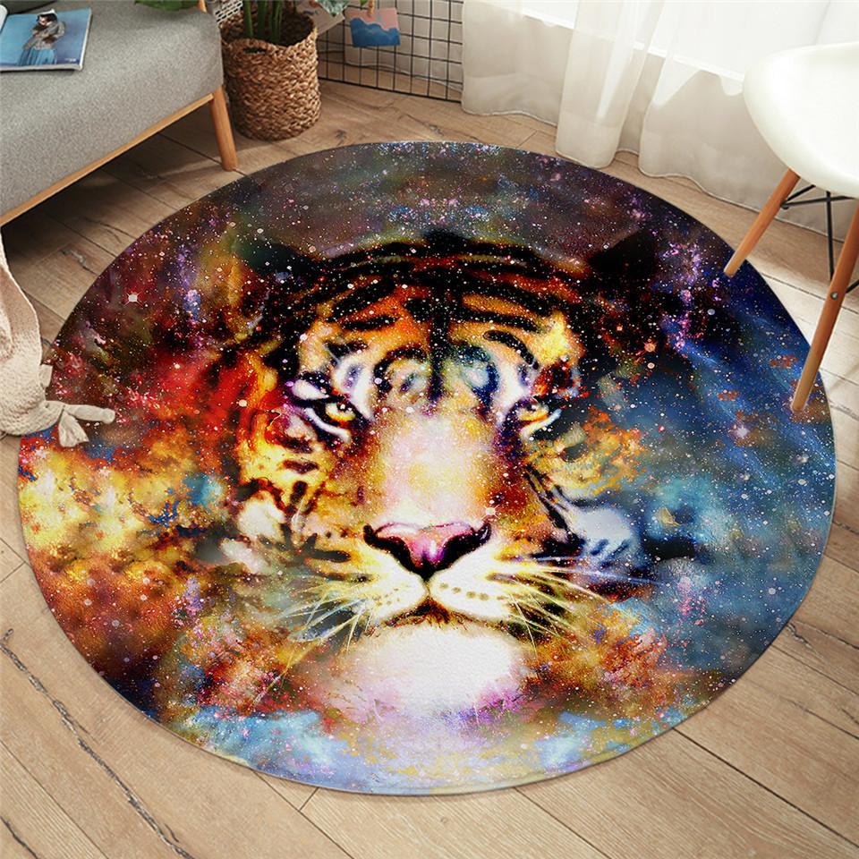 Watercolor Circular Carpet Tiger Print Carpet Living Room Dressing Room Sofa Border Sliding Mat Home Decoration