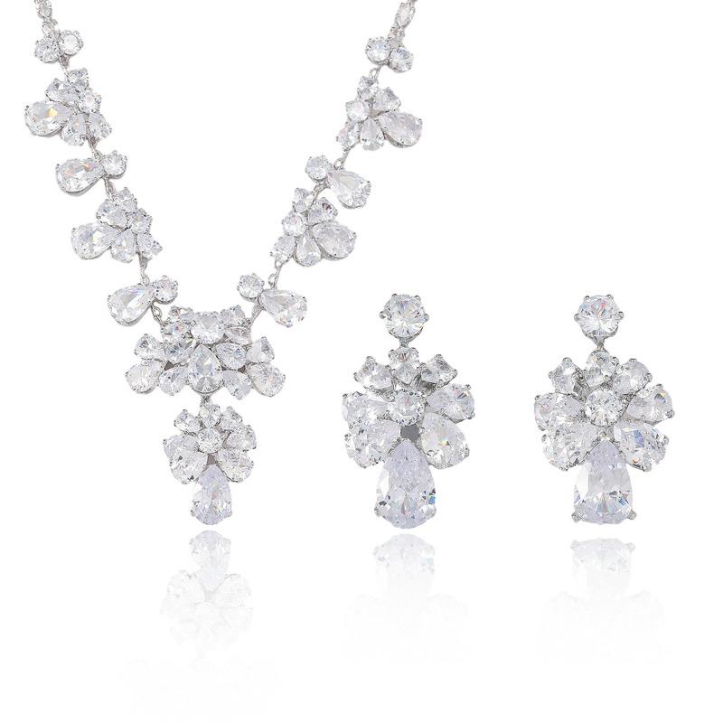 Meier New fashion trend zircon flower necklace earrings teardrop elegant choker set