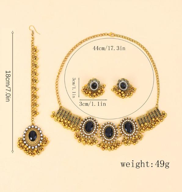 Women's Sparkling Gem Hair Chain & Earring Jewelry Set