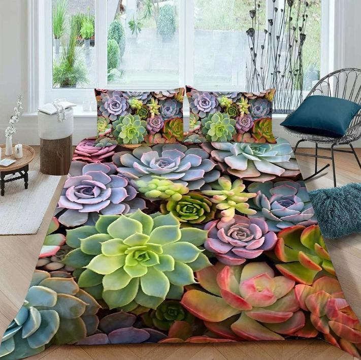 

Succulent Duvet Covers For Kids Teens Queen Lightweight Down Quilt Covers Garden Flowers Bedspread Cover Bedroom Decor No Quilt EU Single(135x200cm)
