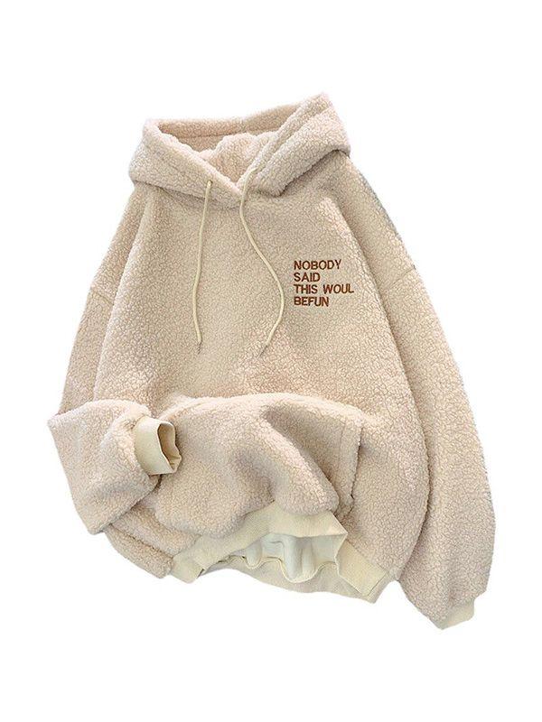 Shearling Hoodie for Women Korean-Style Oversized Relaxed Hoodie Fleece-Lined Hooded Top for Fall/Winter