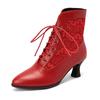 Fashion Women Victorian Pointed Toe Ankle Boots Leather Lace Hollow Out Punk Lace Up Strange Steampunk High Heel Shoes Plus Size 32-46