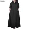 ZANZEA Vestido largo casual para mujer con cuello vuelto y manga corta