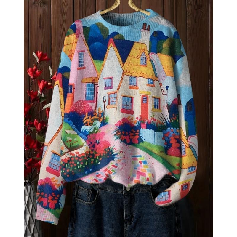 

Модный свободный свитер с принтом Молодежный дизайн Модный и удобный S