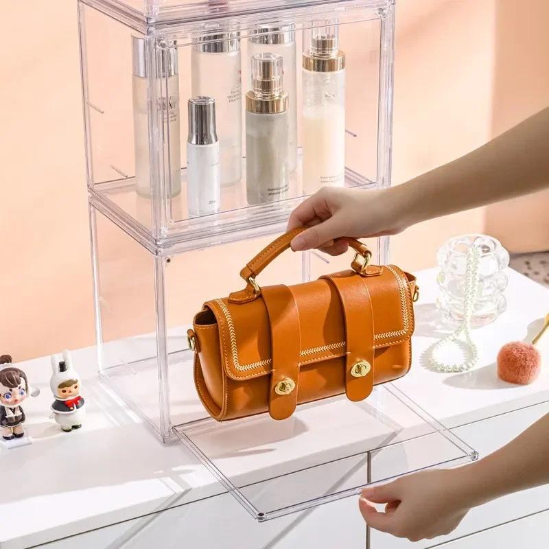 Transparente Ausstellungsbox Stapelbare Staubdichte Aufbewahrungsbehälter Figuren Ausstellung Sammlerstücke Tasche Kosmetik Schaukasten mit Zwischenlagen