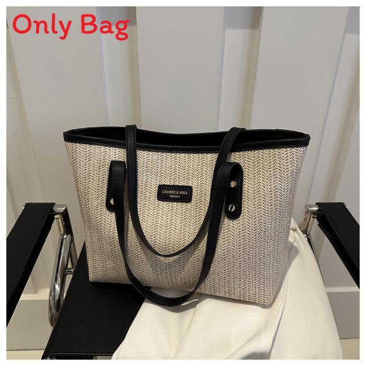 Womens Large Straw Tote Bag With Zipper Inner Pocket For Daily Casual Use