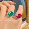 Luxury Open Ring Blue Spinel and Ruby Gemstone with Diamond Setting for Women Stylish Square Emerald Cut Jewelry