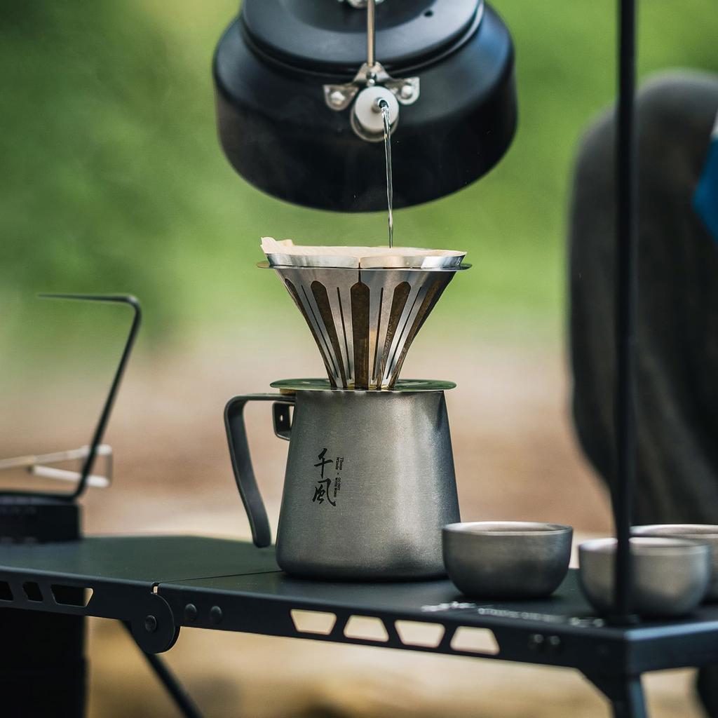 Thous Winds Coffee Stalowy V60 Outdoor Zawiera Torbę do Przechowywania Drip, Kompaktowy, Składany, Ultralekki, 33g, Stalowy, Kompatybilny, Kemping,