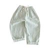 Kids' Striped Drawstring Pants - Linen Cotton Loose Fit Trousers
