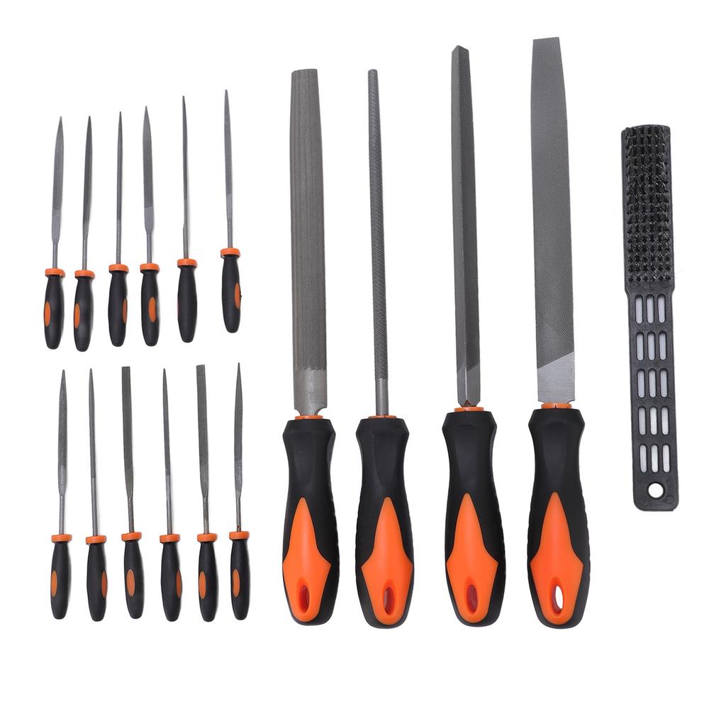 17 Pcs File Tool Set with Carry Case Half Round Triangle Round Flat and Needle Files Brush Carbon