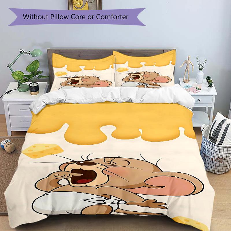 Mouse Cheese Adventure Print 3Pcs Bedding Setduvet Cover With 2 Bedropillowcase Home Birthday Gift