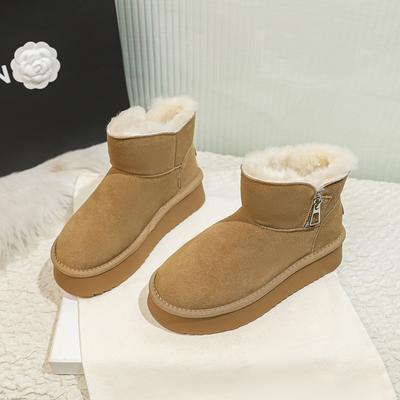 Bottes de neige en polaire pour femmes nouvelles bottines courtes d'hiver en cuir polaire épaissi polyvalent à plateforme intérieure rehaussante chaussures en coton pour femmes