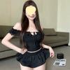 With Chest Pad, One-word Shoulder Lace Hook-up Splicing Short-sleeved Tube Top T-shirt Women's Summer Slim-fitting Waist Tight Pure Desire Top