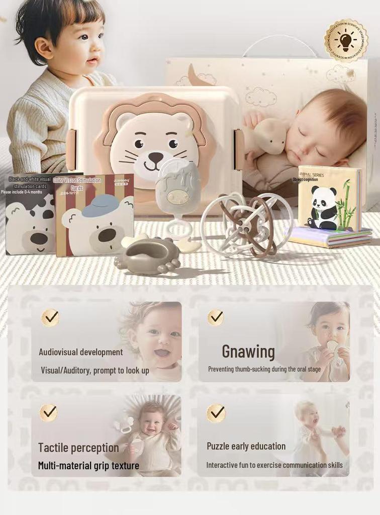 Newborn Gift Set: Hand Rattle, Teether, Pacifying Toy & Collapsible Baby Toy (0-1 Year)