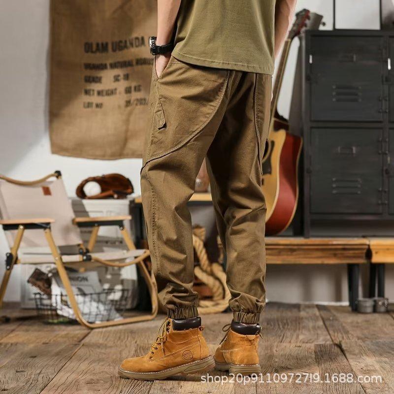 Retro Tooling Pants Men's Loose Straight Tie Harlan Pants Autumn and Winter Casual Pants
