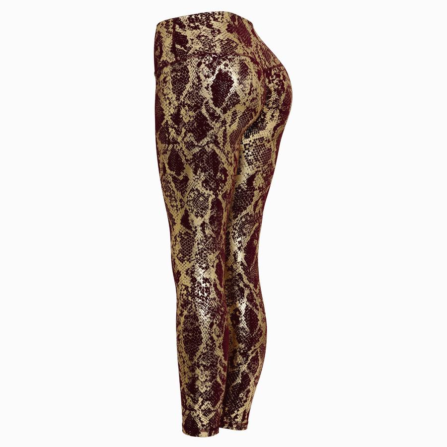 Leggings a Vita Alta Compressione con Stampa Serpente Metallizzata e Modellatura Glutei Pesca per Yoga, Fitness e Allenamento