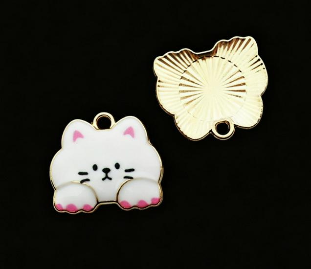 Alloy Drip Oil Cat Pendant, 18x16mm - Cute DIY Korean Style Jewelry Accessory