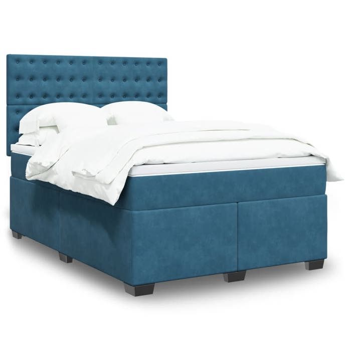 VidaXL Sommier à lattes de lit et matelas bleu 160x200 cm velours, lit, lit à plate-forme, lit à panneaux, meuble de chambre 3293270