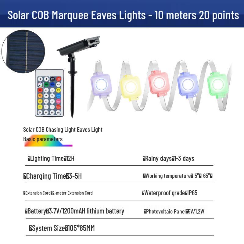 

Solar LED Multicolor Outdoor Eaves Light, Waterproof RGB with Bluetooth Remote for Courtyard Decoration Solar Single Color