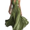 European and American women's new sexy solid color V-neck sleeveless waist dress