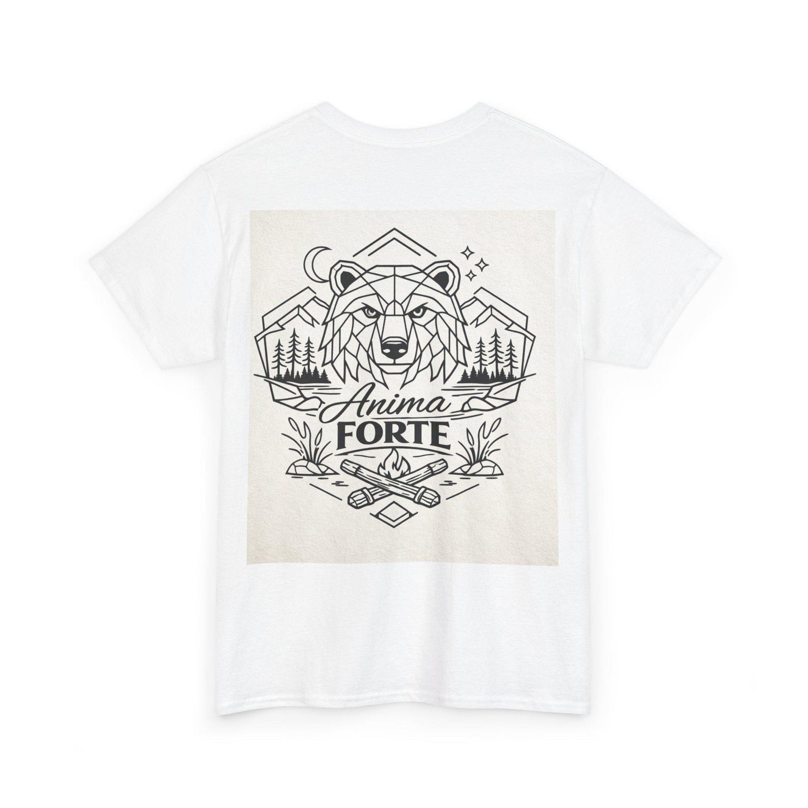 Anima Forte Bear Design T-Shirt | Mountain Forest Line Art L