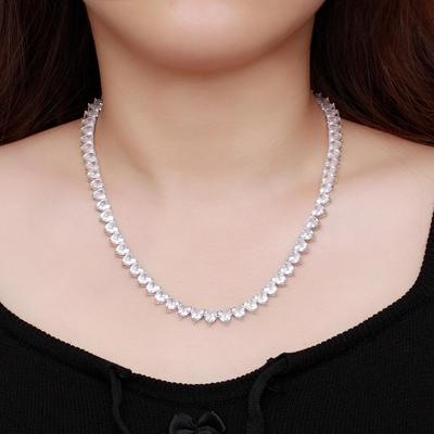WWJ Super Luxury White Golden Color Cubic Zirconia Love Heart Tennis Choker Necklace