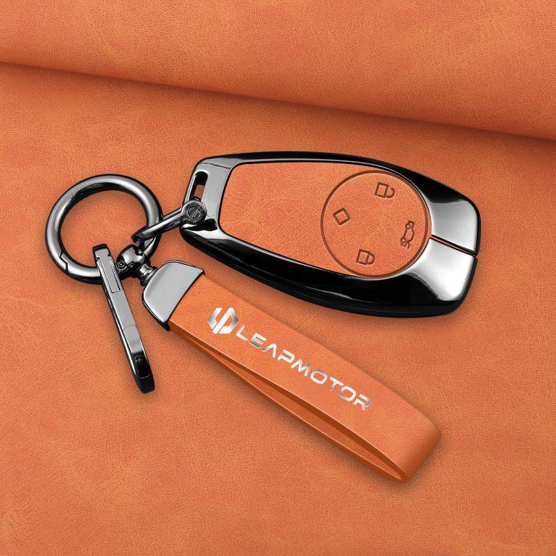 Zinc Alloy Leather Car Key Case Leapmotor C01 B10 T03 S01 C16 C11 C10 Protective Case Key Fob Car Smart Remote Key Case
