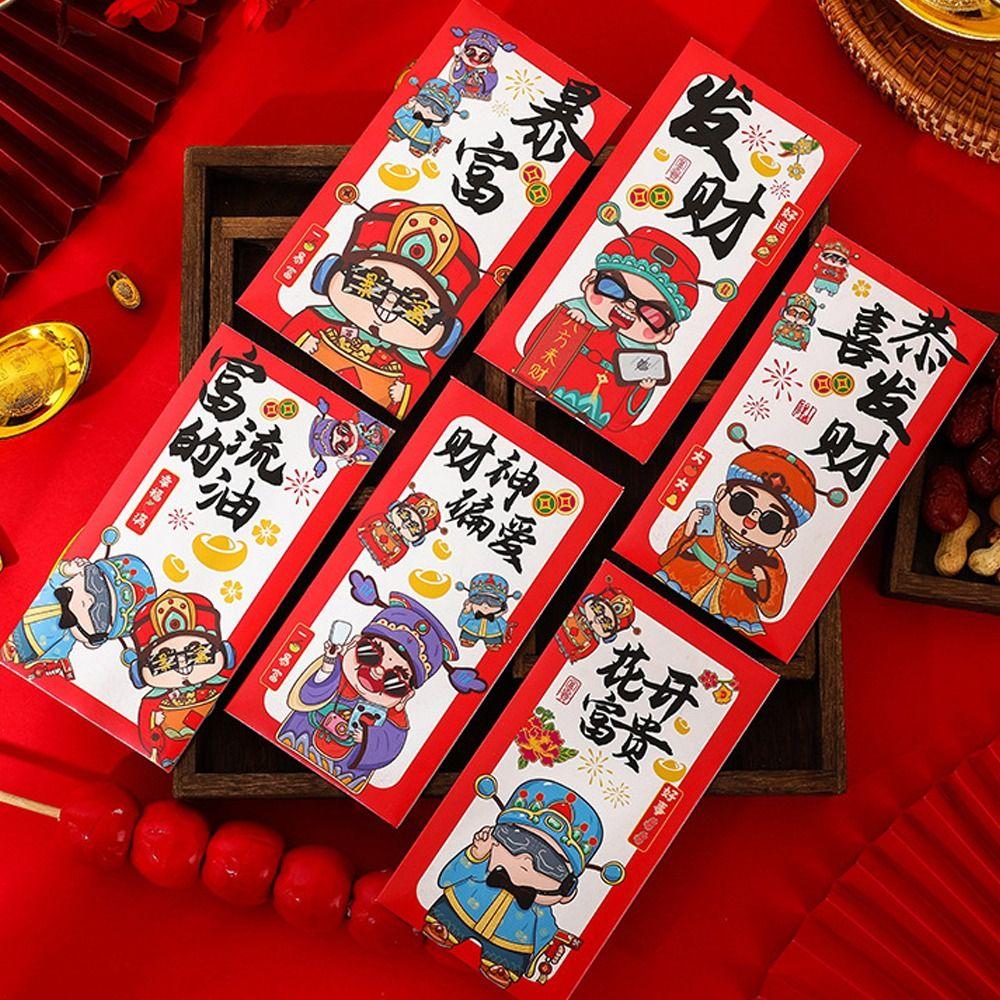 6pcs Traditional God of Wealth Money Pocket Hongbao Gifts Packing Bags  Celebration Party