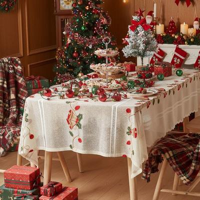 Amerikanische Weihnachtstischdecke mit Glocken, gestickter Spitze, rechteckige rutschfeste dekorative Tischdecke für Wohnzimmer und Küche
