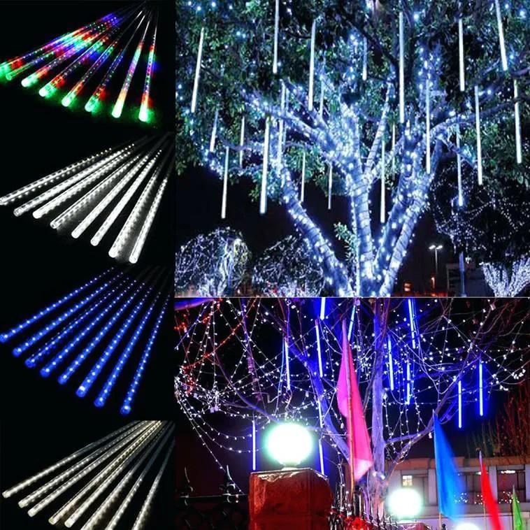 Outdoor LED Solar Meteor Shower Lights: Colorful, Waterproof Tree Decoration String for Courtyard and Holiday Hanging.