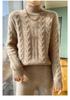 Women's 100% Pure Wool Cable Knit Half-High Neck Sweater - Loose, Thick Pullover for Autumn/Winter