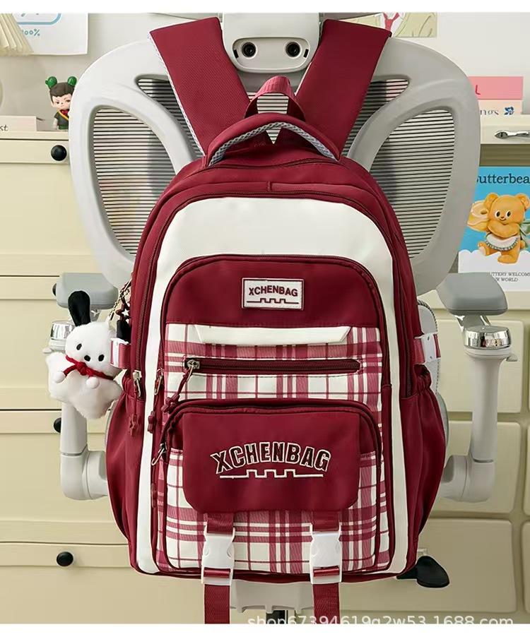 Schoolbag new student schoolbag travel backpack plaid contrasting color college style middle school student multi-compartment backpack