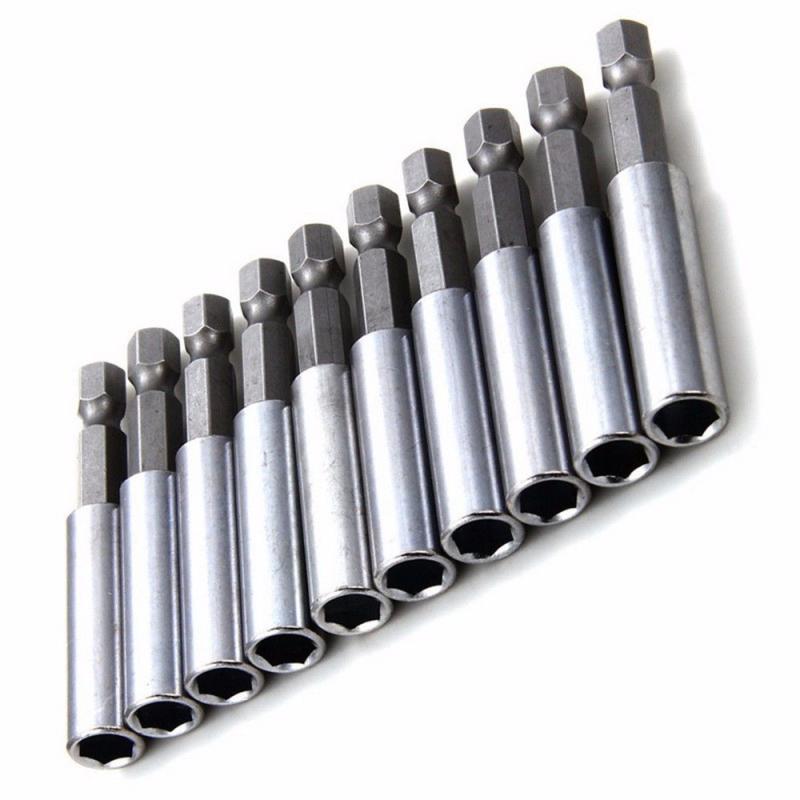 10Pcs 60mm Magnetic Screwdriver Extension Bit Tips Holder 1/4in Hex Shank Set(Silver Color)