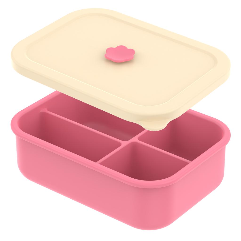 4 Compartment Lunch Box Leak Proof Silicone Meal Boxes with Lids Snack Container Microwave Oven Bento Box for Adult and Students