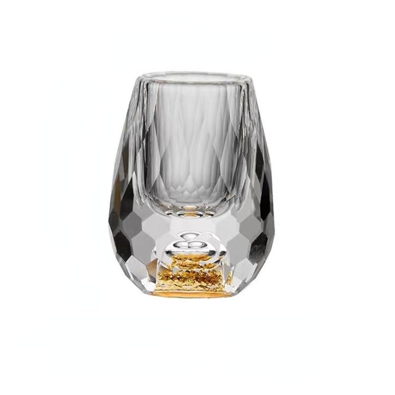 1/2Pcs Shot Glass Crystal Gold Foil Shot Glasses Chinese Style Sake Glasses For Wine Vodka Glasses Double Glass Wine Cup For Bar