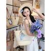 2025 Summer Commute Large Capacity Seaside Holiday Bows Silk Scarf Straw Woven Bag Women's Woven Fashion Tote Bag