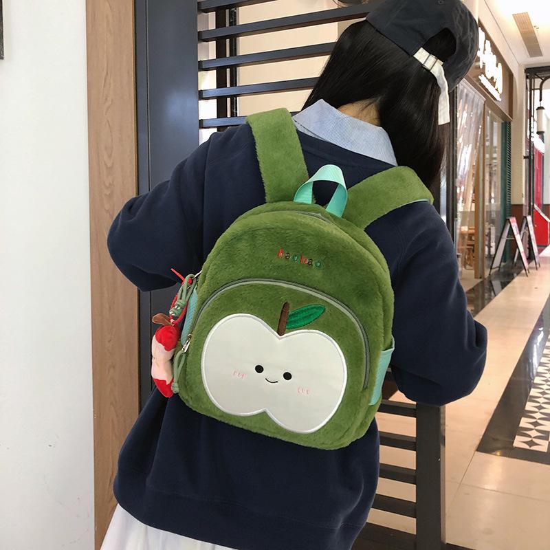 Autumn/Winter Fruit Pattern Plush Backpack for Kids - Cute Cross-Border Design for Boys and Girls.