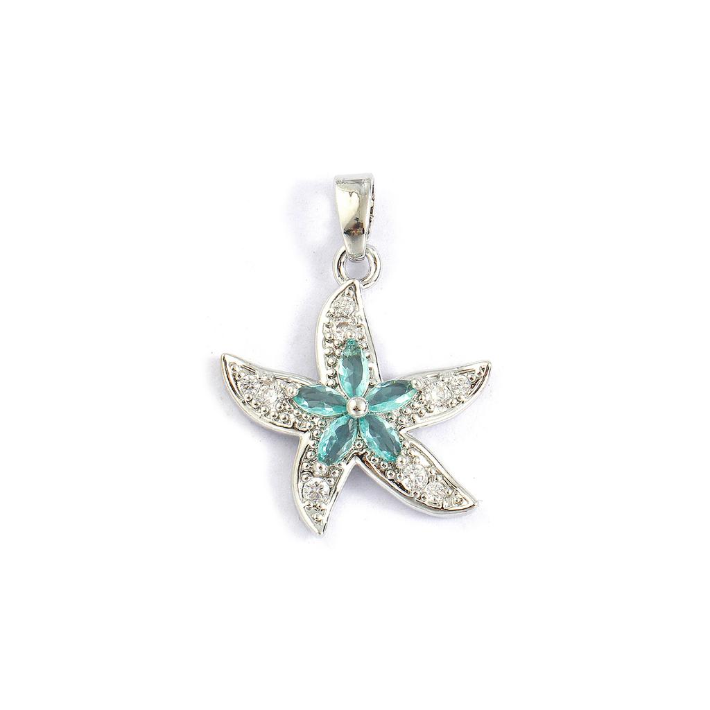 2 Pcs Brass Ocean Jewelry Charm Pendant Gold Plated Starfish Micro Pave Blue Rhinestone For Necklace DIY Making 24mm X 18mm