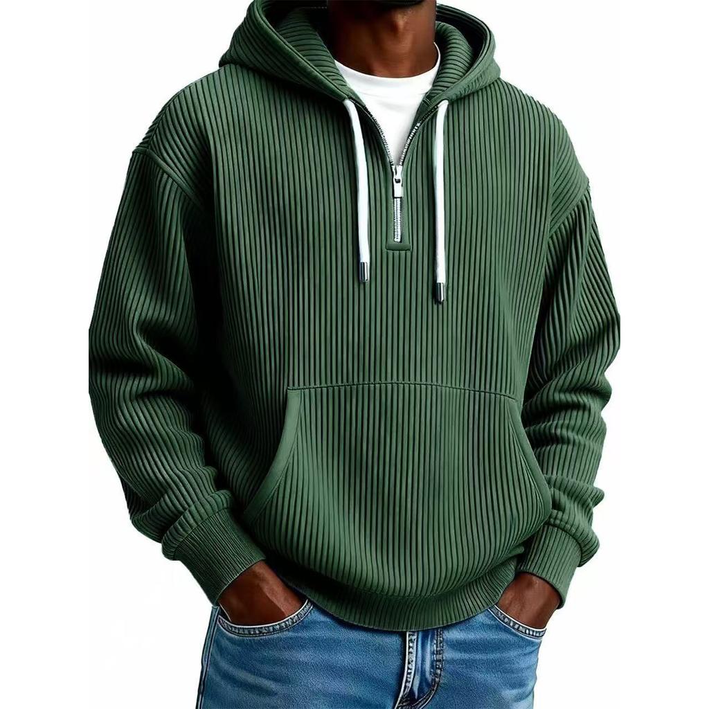 Men's Casual Solid Color Zipper Long Sleeve Hooded Sweatshirt, Everyday Zipper Casual Long Sleeve T-Shirt