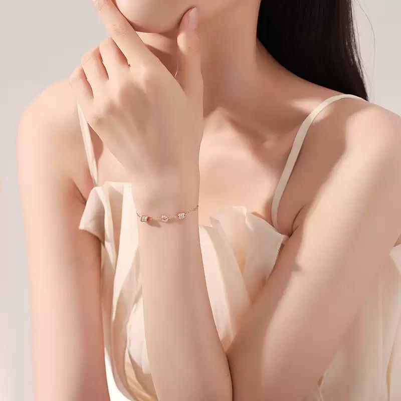 Korean Style Rose Gold Roman Numerals S925 Sterling Silver Bracelet for Women - Elegant Gift for Girlfriend