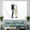 Minimal Line Art Couple Tapestry Wall Hanging Flower Bouquet Pink Petals Romantic Aesthetic Wall Art Bedroom Dorm Decor