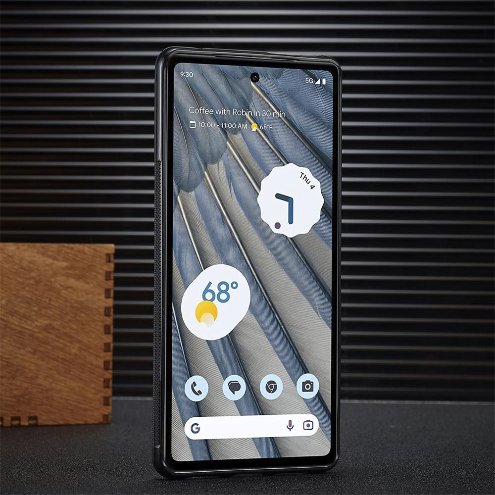 Case for Google Pixel 7,Pixel 7a,Pixel 7 Pro,Pixel 8,Pixel 8 Pro.Carbon Fiber PU Splicing Fine Grain PU Paired with Red Vertical Stripes Phone Case