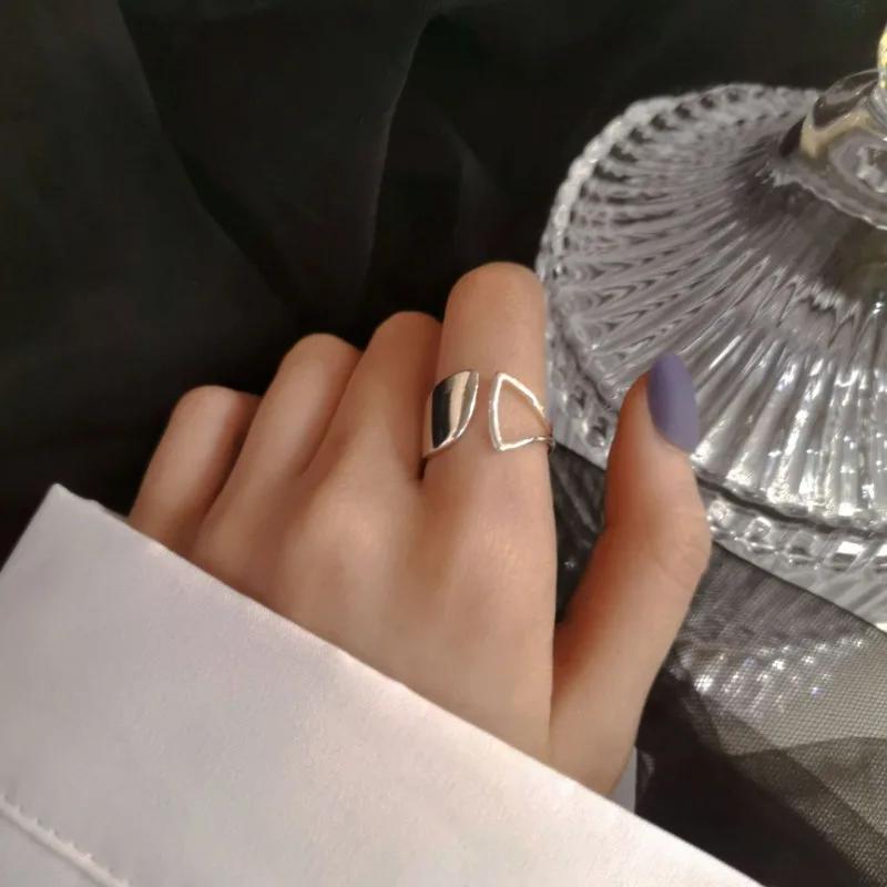 Silver Simple Punk Hollow Rings for Women Geometric Fashion Open Adjustable Handmade Party Jewelry Gift Allergy Engagement Ring